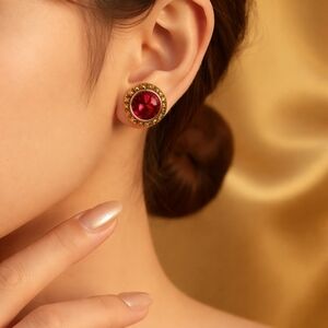 Chic Gold and Red Crystal Earrings